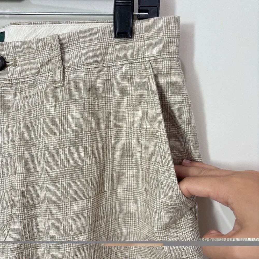 J Crew Oarsman 100% Linen Plaid Pants Beige 31x30 Trousers Preppy Quiet Luxury